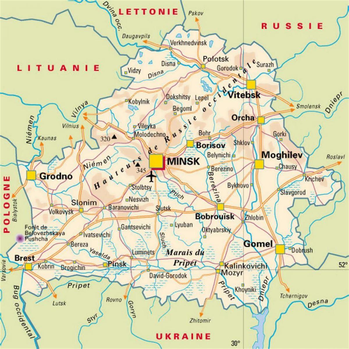 地図のベラルーシの都市